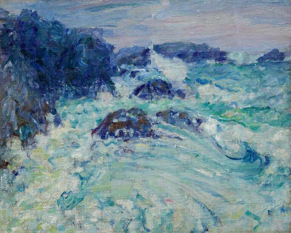 John Russell 'Rough sea, Morestil' c.1900 oil on canvas on hardboard 66.0 x 81.8 cm Art Gallery of New South Wales, Sydney Purchased, 1968