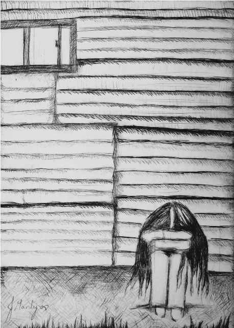 "Looking Within" (2008) Etching on Stonehenge Paper © Jade Manly